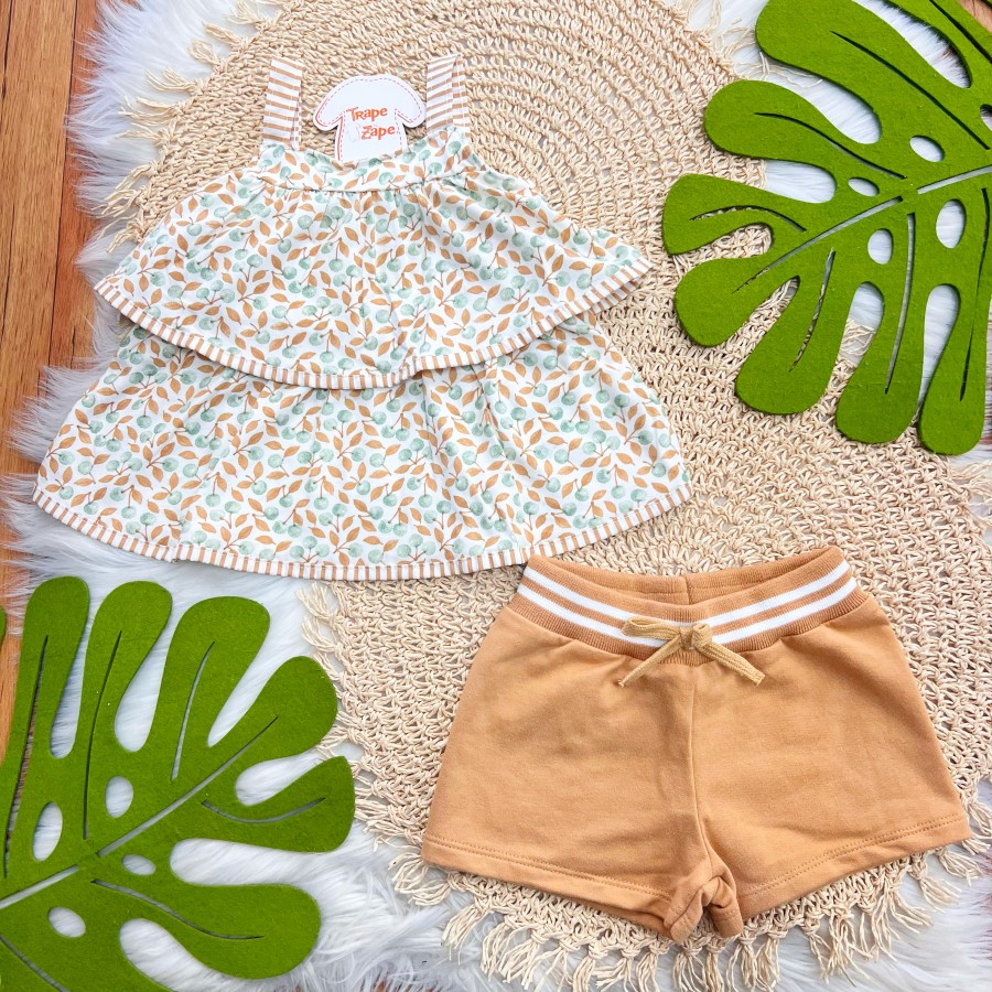 Conj. Batinha Maçã Verde e Short - Areia e Verde